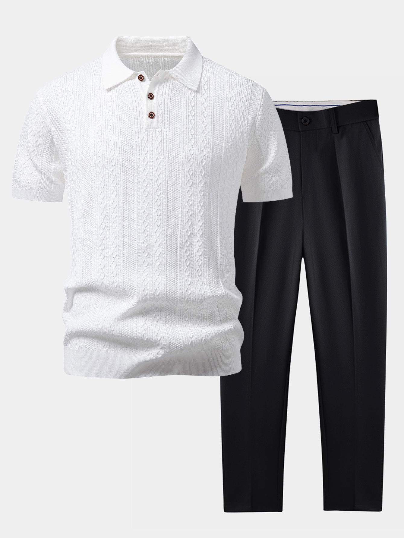 Geometric Jacquard Knit Polo & Slim Fit Tapered Trousers