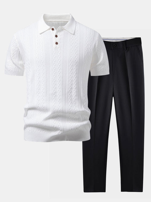 Geometric Jacquard Knit Polo & Slim Fit Tapered Trousers