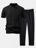 Geometric Jacquard Knit Polo & Slim Fit Tapered Trousers