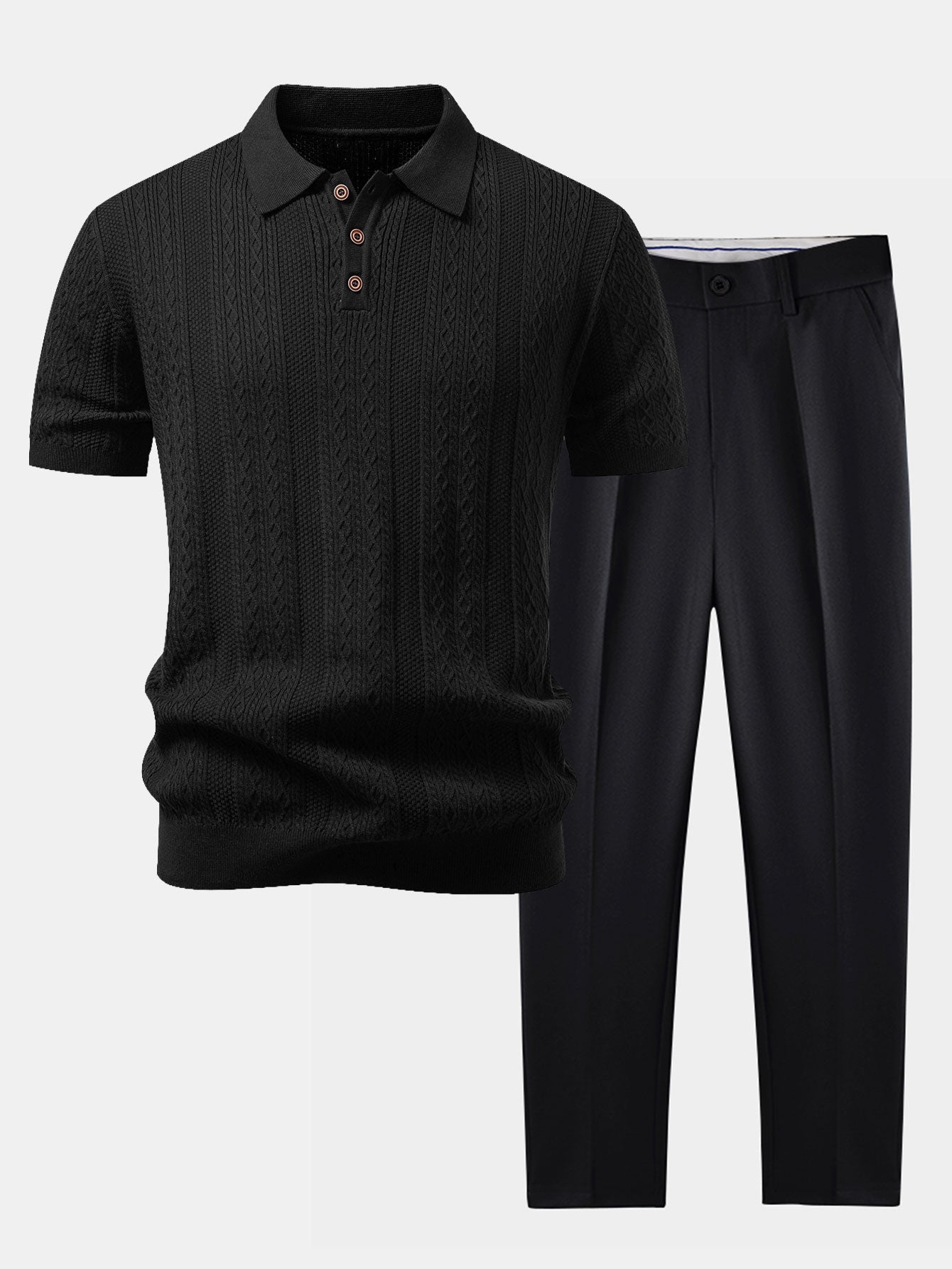 Geometric Jacquard Knit Polo & Slim Fit Tapered Trousers