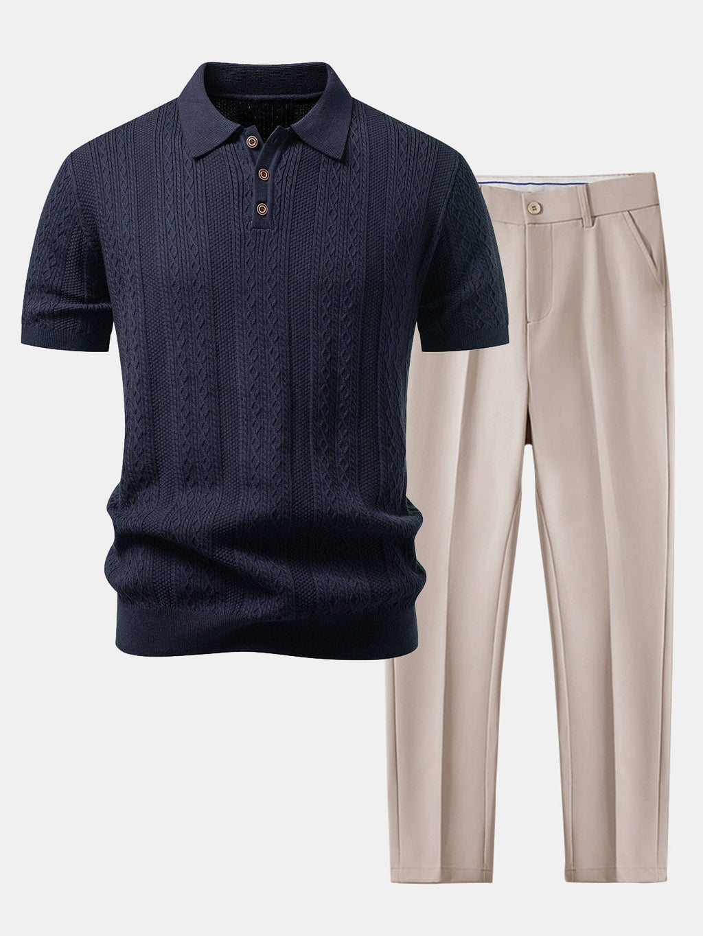 Geometric Jacquard Knit Polo & Slim Fit Tapered Trousers