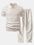 Geometric Jacquard Open Knit Polo & Straight Leg Linen Pants