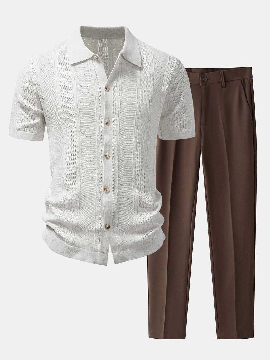 Linen Textured Knit Shirt & Slim Fit Tapered Trousers