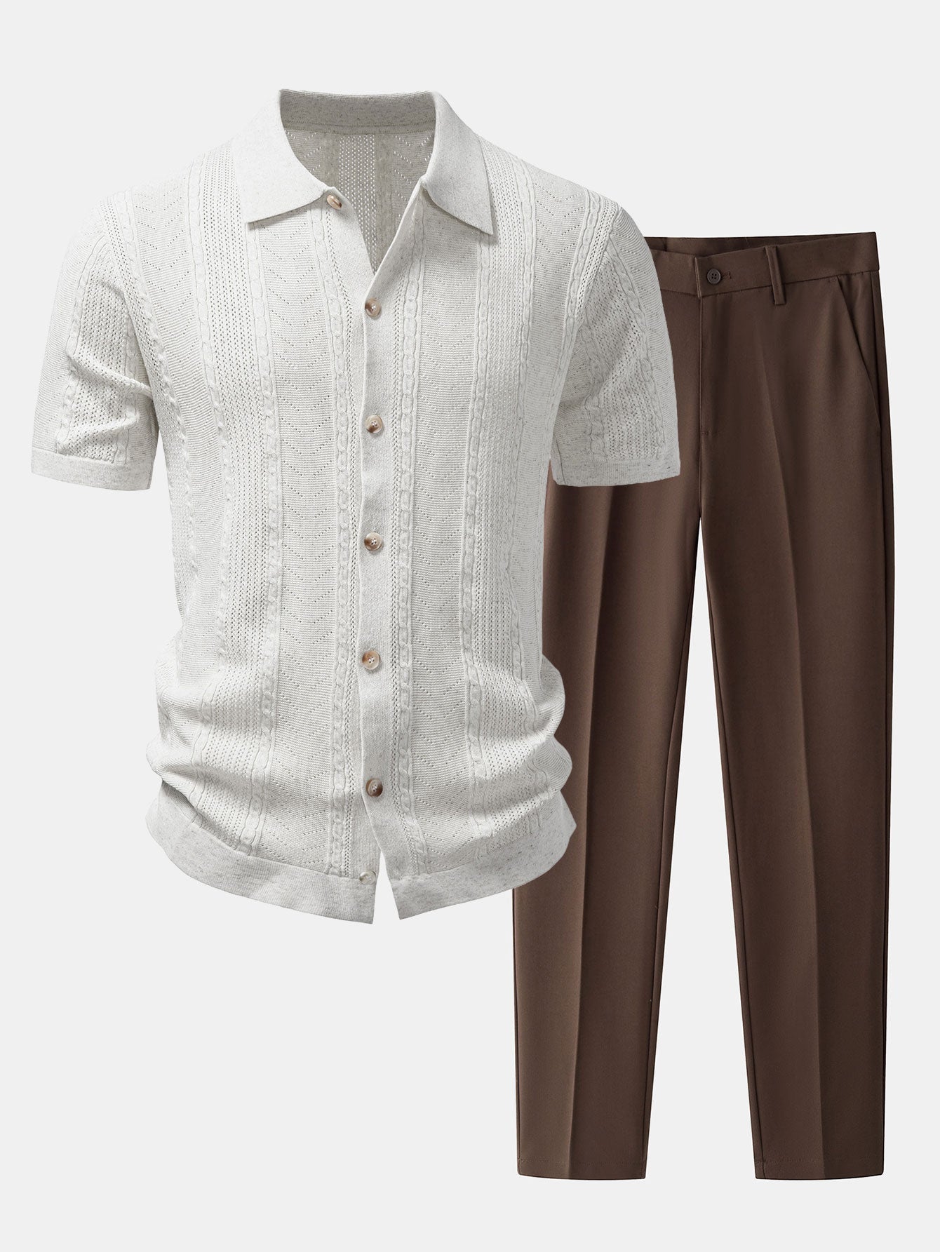Linen Textured Knit Shirt & Slim Fit Tapered Trousers