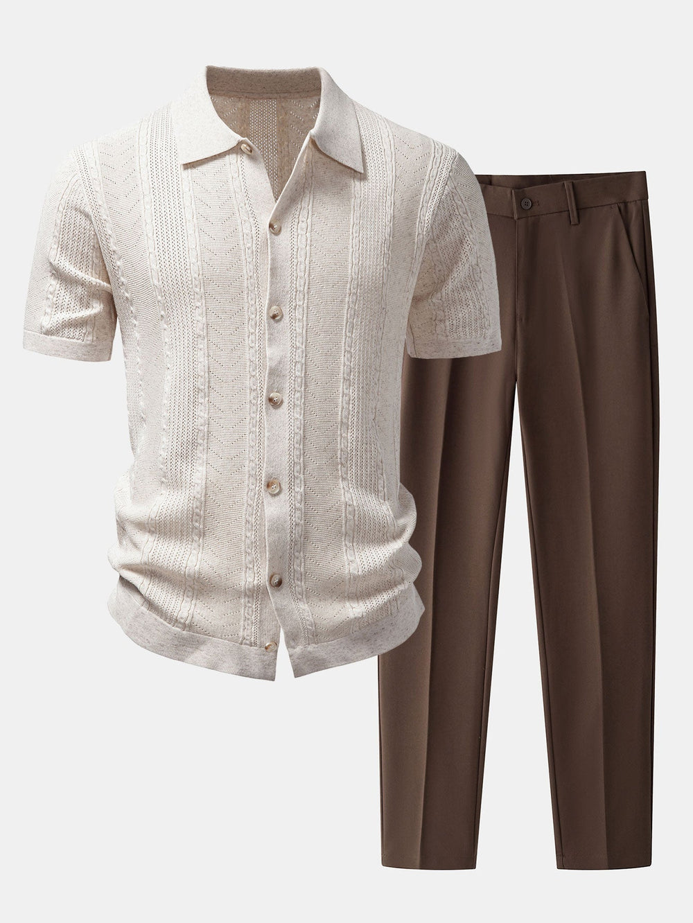 Linen Textured Knit Shirt & Slim Fit Tapered Trousers
