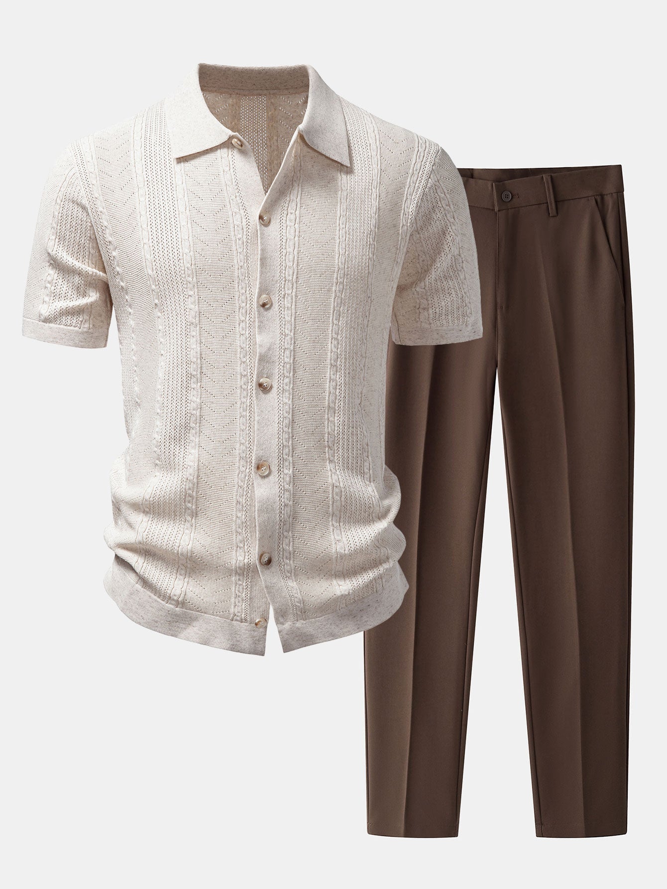 Linen Textured Knit Shirt & Slim Fit Tapered Trousers