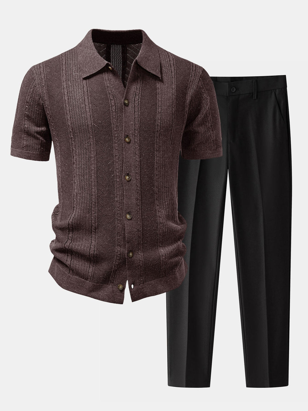 Linen Textured Knit Shirt & Slim Fit Tapered Trousers