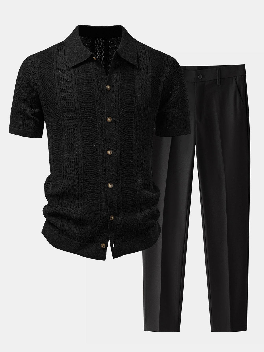 Linen Textured Knit Shirt & Slim Fit Tapered Trousers