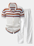 Stripe Button Up Knit Shirt & Straight Leg Linen Pants